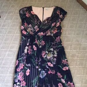Kay Unger Floral Dress with Pink and Purple Accents